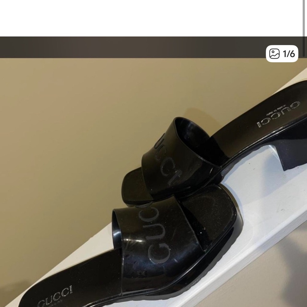 Gucci Black Patent Logo Slide Mules